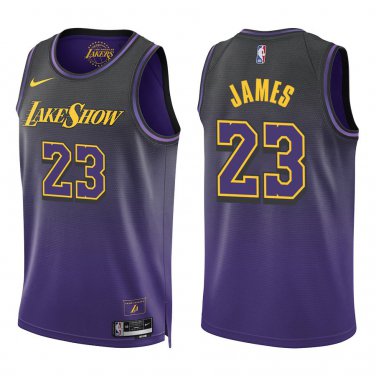 Lakers #23 LeBron James Black Purple City Swingman Jersey
