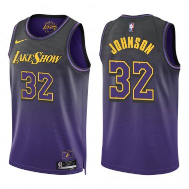 Lakers #32 Magic Johnson Black Purple City Swingman Jersey