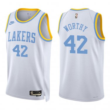 Lakers #42 James Worthy White Classic Swingman Jersey