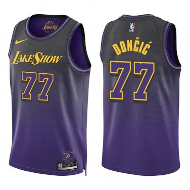 Lakers #77 Luka Doncic Black Purple City Swingman Jersey