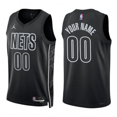Nets #00 Custom Name And Number Black Statement Swingman Jersey