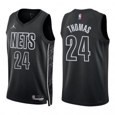 Nets #24 Cam Thomas Black Statement Swingman Jersey