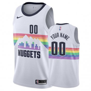 Nuggets #00 Custom Name And Number White Rainbow Swingman Jersey