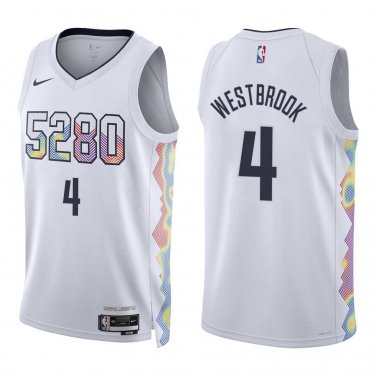 Nuggets #4 Russell Westbrook White City Swingman Jersey
