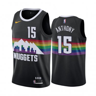 Nuggets #15 Carmelo Anthony Black Rainbow Swingman Jersey