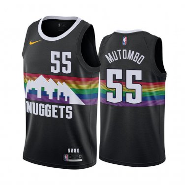 Nuggets #55 Dikembe Mutombo Black Rainbow Swingman Jersey
