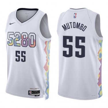 Nuggets #55 Dikembe Mutombo White City Swingman Jersey