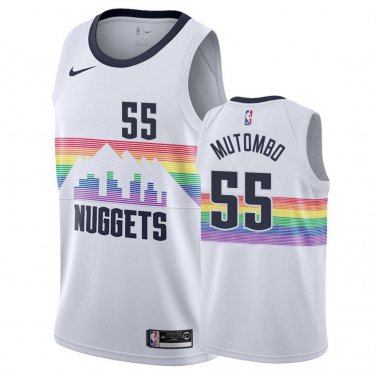 Nuggets #55 Dikembe Mutombo White Rainbow Swingman Jersey