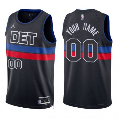 Pistons #00 Custom Name And Number Black Statement Swingman Jersey