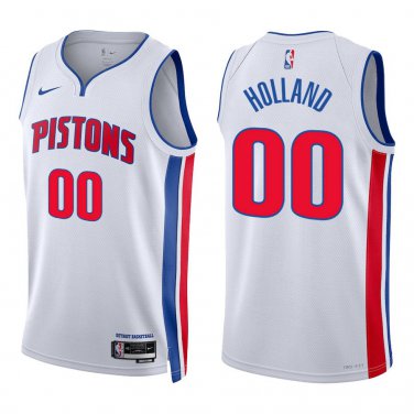 Pistons #00 Ron Holland White Swingman Jersey