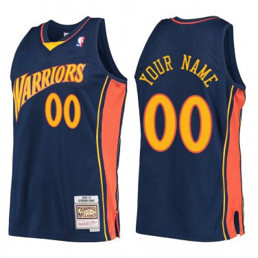 Warriors #00 Custom Name And Number Navy Throwback Swingman Jersey