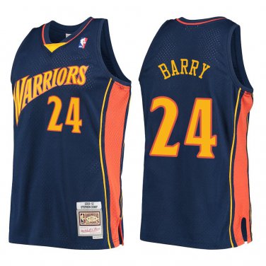 Warriors #24 Rick Barry Navy Throwback Swingman Jersey