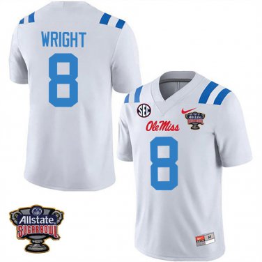 Ole Miss Rebels #8 Dae'Quan Wright White Stitched Jersey Sugar Bowl