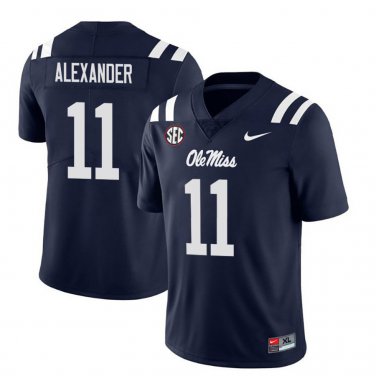 Ole Miss Rebels #11 Deuce Alexander Navy Stitched Jersey