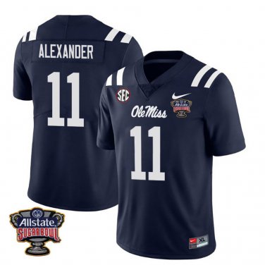Ole Miss Rebels #11 Deuce Alexander Navy Stitched Jersey Sugar Bowl