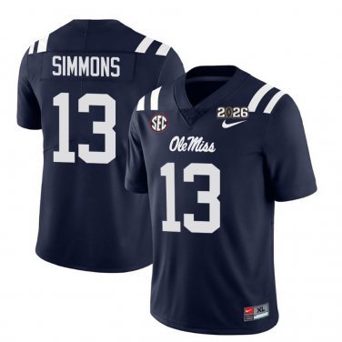 Ole Miss Rebels #13 Austin Simmons Navy 2026 Championship Jersey
