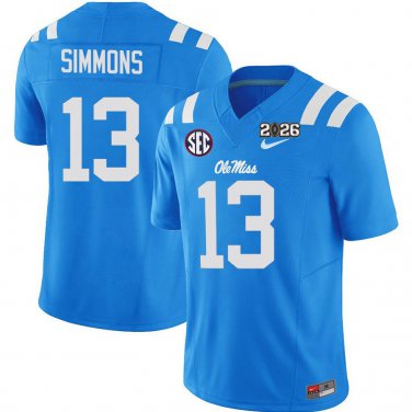 Ole Miss Rebels #13 Austin Simmons Royal Blue 2026 Championship Jersey
