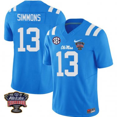 Ole Miss Rebels #13 Austin Simmons Royal Blue Stitched Jersey Sugar Bowl