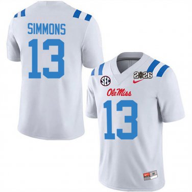 Ole Miss Rebels #13 Austin Simmons White 2026 Championship Jersey