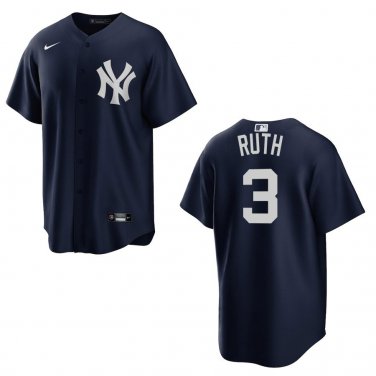 Yankees #3 Babe Ruth  Navy Stitched Jersey