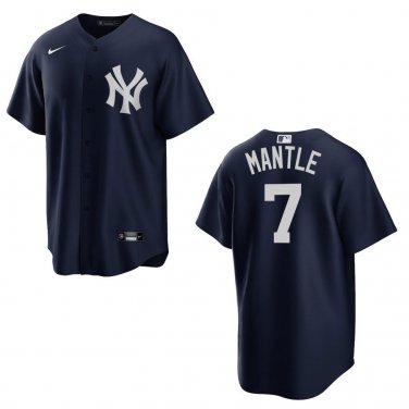 Yankees #7 Mickey Mantle  Navy Stitched Jersey