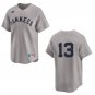 Yankees #13 Jazz Chisholm Gray Throwback Stitched Jersey No Name