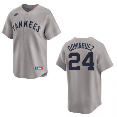 Yankees #24 Jasson Dominguez Gray Throwback Stitched Jersey