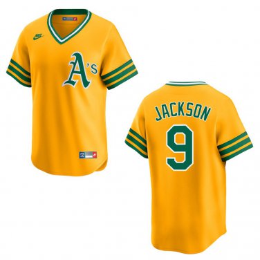 Athletics #9 Reggie Jackson Gold Throwback Stitched Jersey