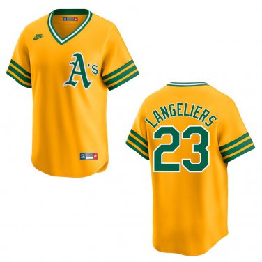 Athletics #23 Shea Langeliers Gold Throwback Stitched Jersey