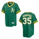 Athletics #35 Rickey Henderson Green Throwback Stitched Jersey