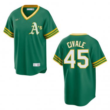Athletics #45 Aaron Civale Green Throwback Stitched Jersey