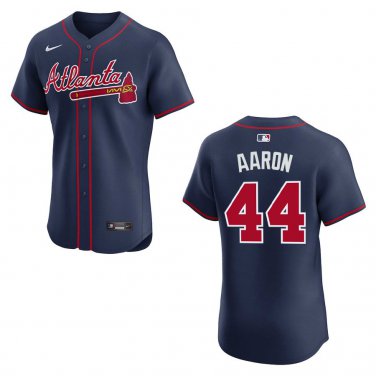 Braves #44 Hank Aaron Navy Stitched Jersey