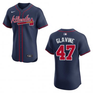 Braves #47 Tom Glavine Navy Stitched Jersey