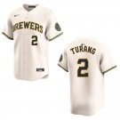 Brewers #2 Brice Turang Cream Stitched Jersey