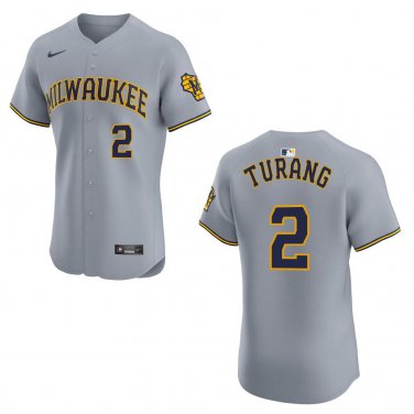Brewers #2 Brice Turang Gray Stitched Jersey