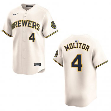 Brewers #4 Paul Molitor Cream Stitched Jersey