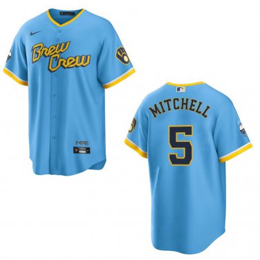 Brewers #5 Garrett Mitchell Light Blue Stitched Jersey