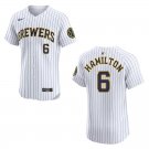 Brewers #6 David Hamilton White Stitched Jersey