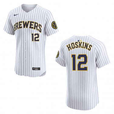 Brewers #12 Rhys Hoskins White Stitched Jersey