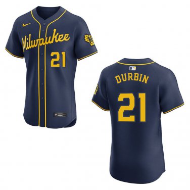 Brewers #21 Caleb Durbin Navy Stitched Jersey