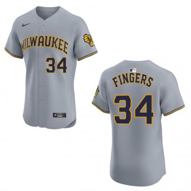 Brewers #34 Rollie Fingers Gray Stitched Jersey