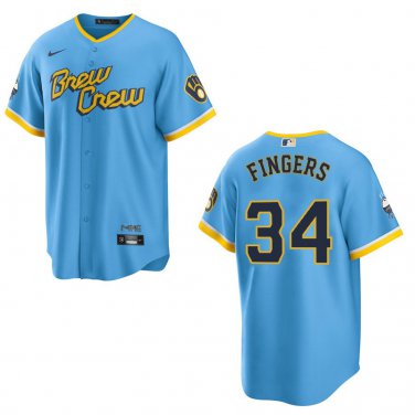 Brewers #34 Rollie Fingers Light Blue Stitched Jersey