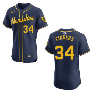 Brewers #34 Rollie Fingers Navy Stitched Jersey