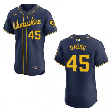 Brewers #45 Abner Uribe Navy Stitched Jersey