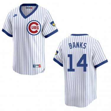 Cubs #14 Ernie Banks White Throwback Stitched Jersey