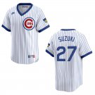 Cubs #27 Seiya Suzuki White Throwback Stitched Jersey