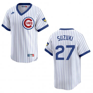 Cubs #27 Seiya Suzuki White Throwback Stitched Jersey