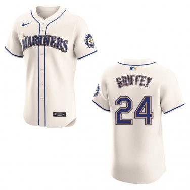 Mariners #24 Ken Griffey Jr. Cream Stitched Jersey
