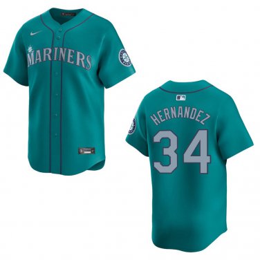 Mariners #34 Felix Hernandez Aqua Stitched Jersey