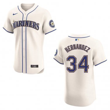 Mariners #34 Felix Hernandez Cream Stitched Jersey